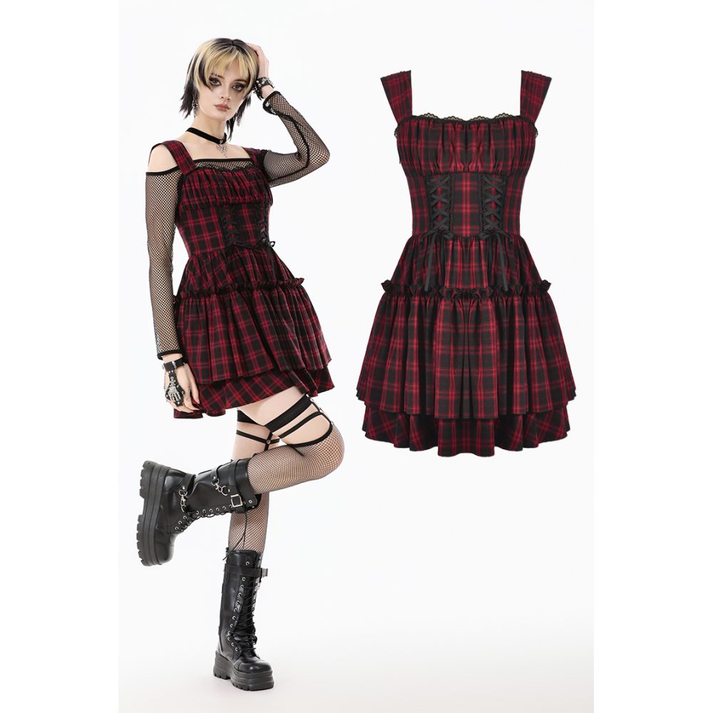Dark in Love - Christmas Plaid Layered Cake Short dress - Red